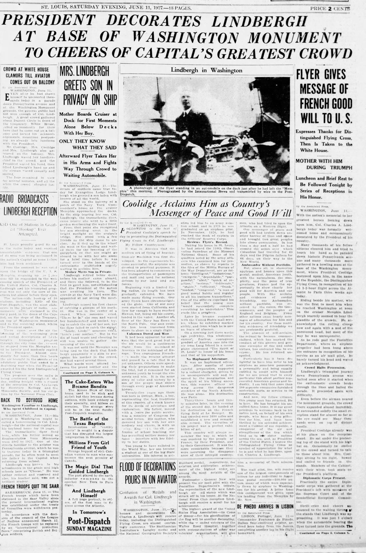 June 11, 1927 - President Decorates Lindberg